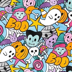 Bubbly Halloween  Monsters - Monster Mash Pattern - Halloween Theme Pattern - Vampire Mummy Witch Cat Pattern - Kids Pattern
