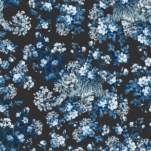 blue chinoiserie tiger Floral Print Charcoal Back