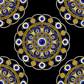 24” Navy and Gold Eyes on the Prize Polka Dot Mandala Pattern - Large