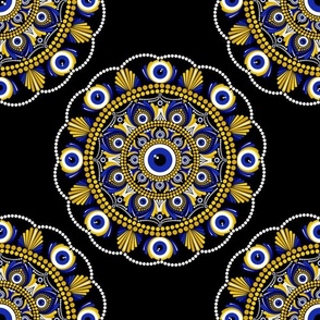 12” Navy and Gold Eyes on the Prize Polka Dot Mandala Pattern - Medium