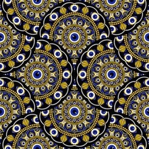 6” Navy and Gold Eyes on the Prize Dot Mandala Mirrored Scallop Pattern - Small