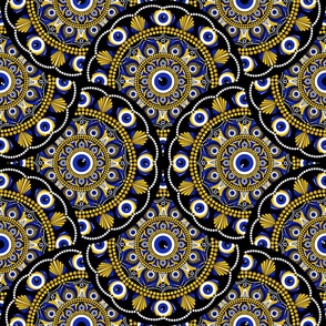 24” Navy and Gold Eyes on the Prize Dot Mandala Mirrored Scallop Pattern - Large