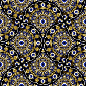 12” Navy and Gold Eyes on the Prize Dot Mandala Mirrored Scallop Pattern - Medium