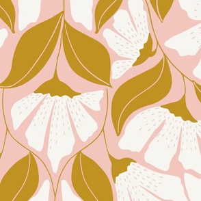 Folk Floral - Cream and mustard on pink