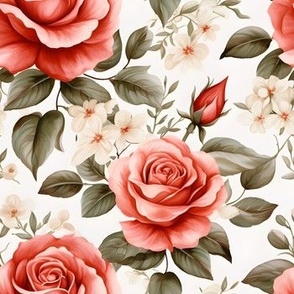 Pink Roses on White - medium