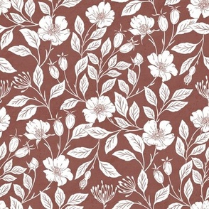 White pink rose block print style small