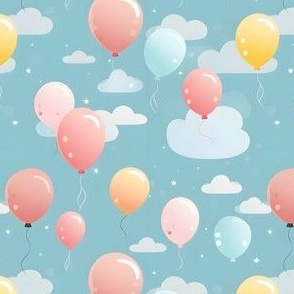 Balloons & Clouds on Blue - small