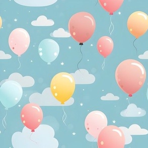 Balloons & Clouds on Blue - medium