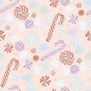 Hand-Drawn Peppermint Christmas Candy on a Blush Pink Ground Color_Large