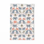 Hand Drawn Tigers With Tropical Flowers And Leaves Neutral Rotated Tea Towel
