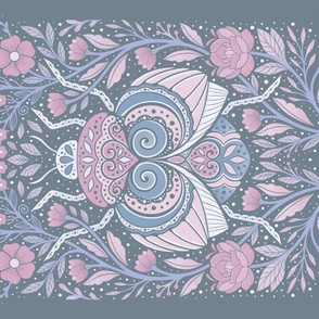 Floral beetle garden with beautiful motifs  - pink and purple - ( Pantone)    home decor - wall hanging - tea towel