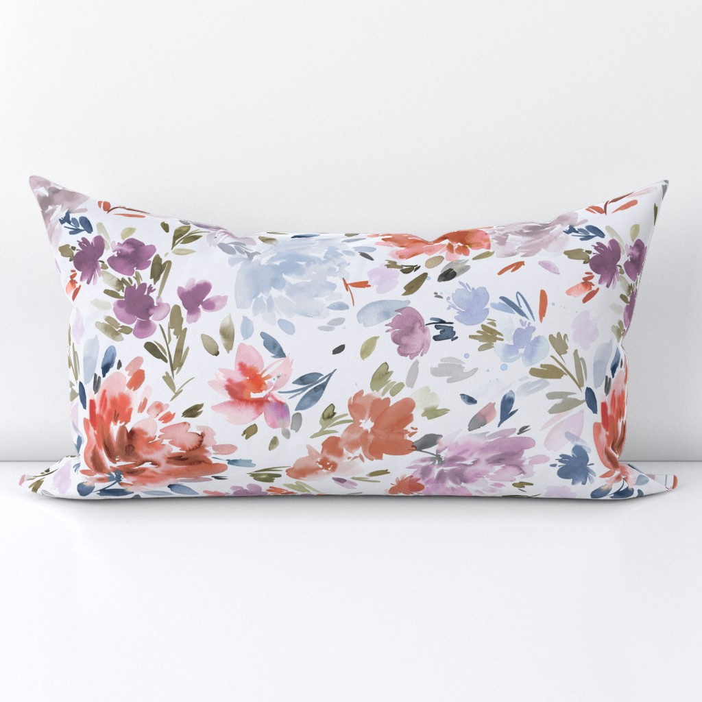 Moody Floral - Artistic peonies watercolor floral Classic Romantic floral Blue Orange Purple Medium Fabric