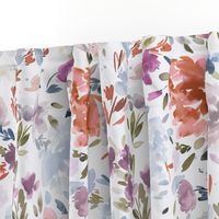 Moody Floral - Artistic peonies watercolor floral Classic Romantic floral Blue Orange Purple Medium Fabric