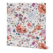 Moody Floral - Artistic peonies watercolor floral Classic Romantic floral Blue Orange Purple Medium Fabric