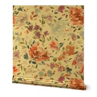 Moody Floral - Artistic peonies watercolor floral Classic Romantic floral Blue Orange Purple Medium Fabric