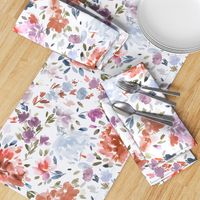 Moody Floral - Artistic peonies watercolor floral Classic Romantic floral Blue Orange Purple Medium Fabric