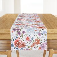 Moody Floral - Artistic peonies watercolor floral Classic Romantic floral Blue Orange Purple Medium Fabric