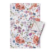 Moody Floral - Artistic peonies watercolor floral Classic Romantic floral Blue Orange Purple Medium Fabric