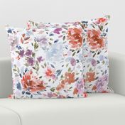 Moody Floral - Artistic peonies watercolor floral Classic Romantic floral Blue Orange Purple Medium Fabric