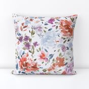 Moody Floral - Artistic peonies watercolor floral Classic Romantic floral Blue Orange Purple Medium Fabric