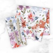 Moody Floral - Artistic peonies watercolor floral Classic Romantic floral Blue Orange Purple Medium Fabric