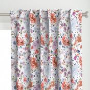 Moody Floral - Artistic peonies watercolor floral Classic Romantic floral Blue Orange Purple Medium Fabric