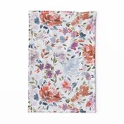 Moody Floral - Artistic peonies watercolor floral Classic Romantic floral Blue Orange Purple Medium Fabric