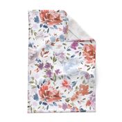 Moody Floral - Artistic peonies watercolor floral Classic Romantic floral Blue Orange Purple Medium Fabric