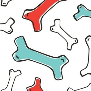 Bone Yard - Pet Dog Bones Retro Red and Aqua Large