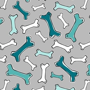 Bone Yard - Pet Dog Bones Grey Aqua Regular