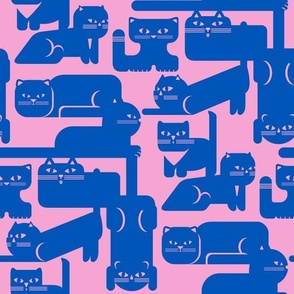 Cats are everywhere in blue pink. Large scale