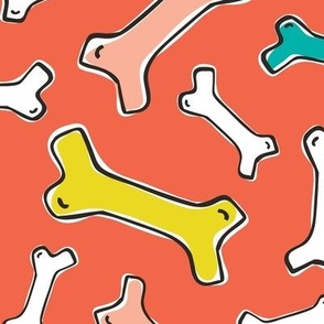 Bone Yard - Pet Dog Bones Orange Red Multi Large