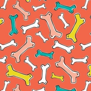 Bone Yard - Pet Dog Bones Orange Red Multi Regular