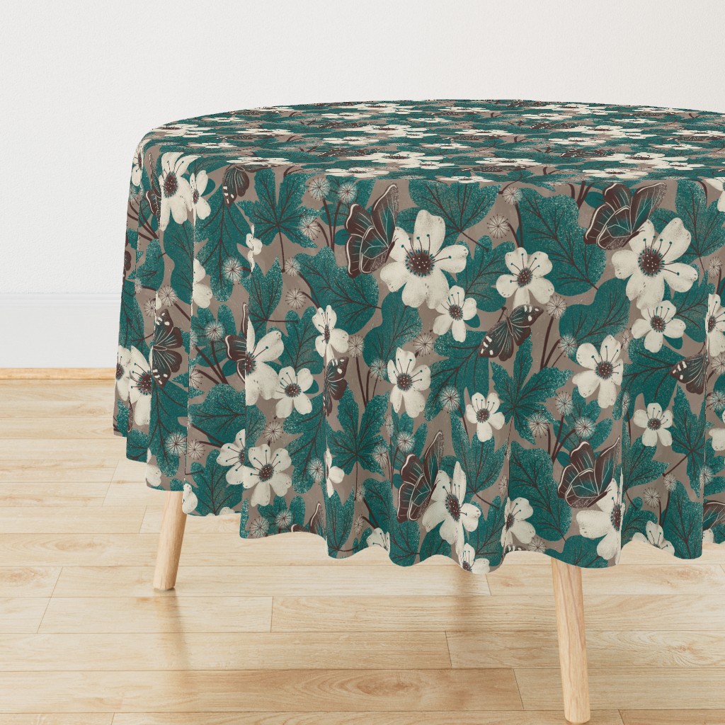 Autumn Butterfly Floral | LG Scale | Teal Green, Brown, Ivory