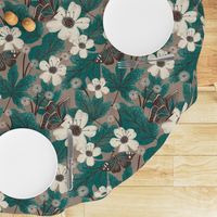 Autumn Butterfly Floral | LG Scale | Teal Green, Brown, Ivory