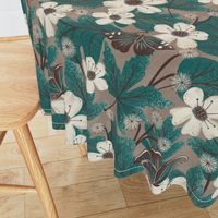 Autumn Butterfly Floral | LG Scale | Teal Green, Brown, Ivory