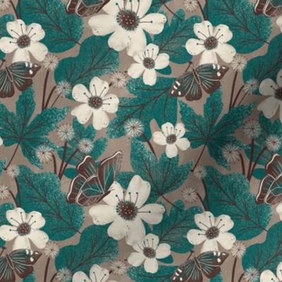 Autumn Butterfly Floral | SM Scale | Teal Green, Brown, Ivory