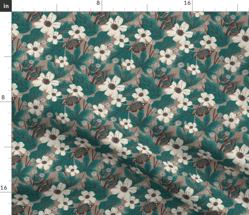 Autumn Butterfly Floral | SM Scale | Teal Green, Brown, Ivory