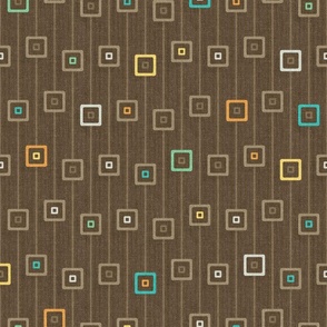 Mod Multicolor Squares and Stripes Chocolate Brown (Large Scale)