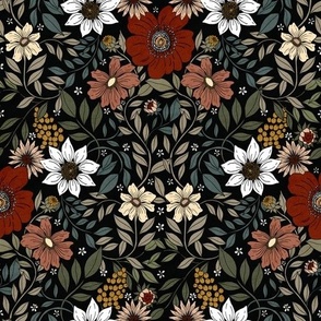 Arts and crafts Victorian inspired floral on black small