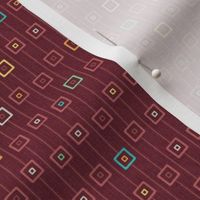 Mod Multicolor Squares and Stripes Burgundy Red (Small Scale)