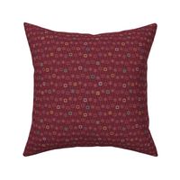 Mod Multicolor Squares and Stripes Burgundy Red (Small Scale)