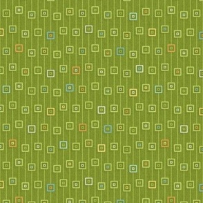 Mod Multicolor Squares and Stripes Moss Green (Small Scale)