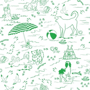 Puppy's Beach Vacation - La Palma Bright Green on White  (TBS104)