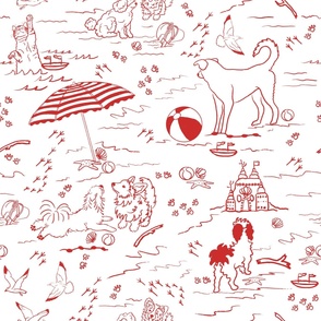 Puppy's Beach Vacation - Ruby Red on White  (TBS104)