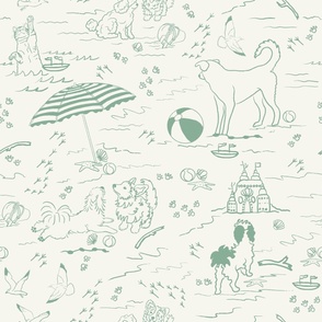 Puppy's Beach Vacation - Stokes Forest Green on Simply White  (TBS104)
