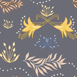 Tapestry of lilies in pretty grey 
