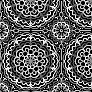 Black White Floral Geometric Abstract 