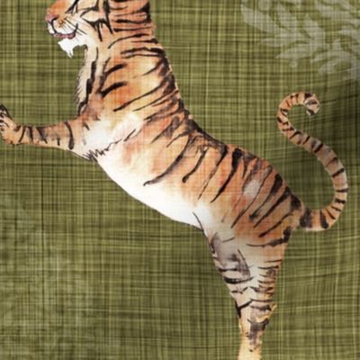 Big Cat Damask (olive green ) LRG / tiger 