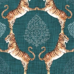 Big Cat Damask (teal) MED / tiger 